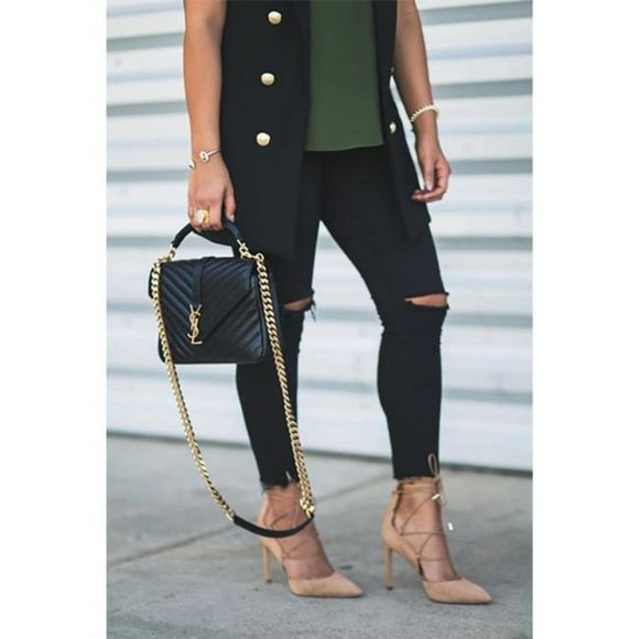 Saint Laurent Matelasse Monogram Medium College Black Leather Shoulder Bag YSL - Picture 2 of 12